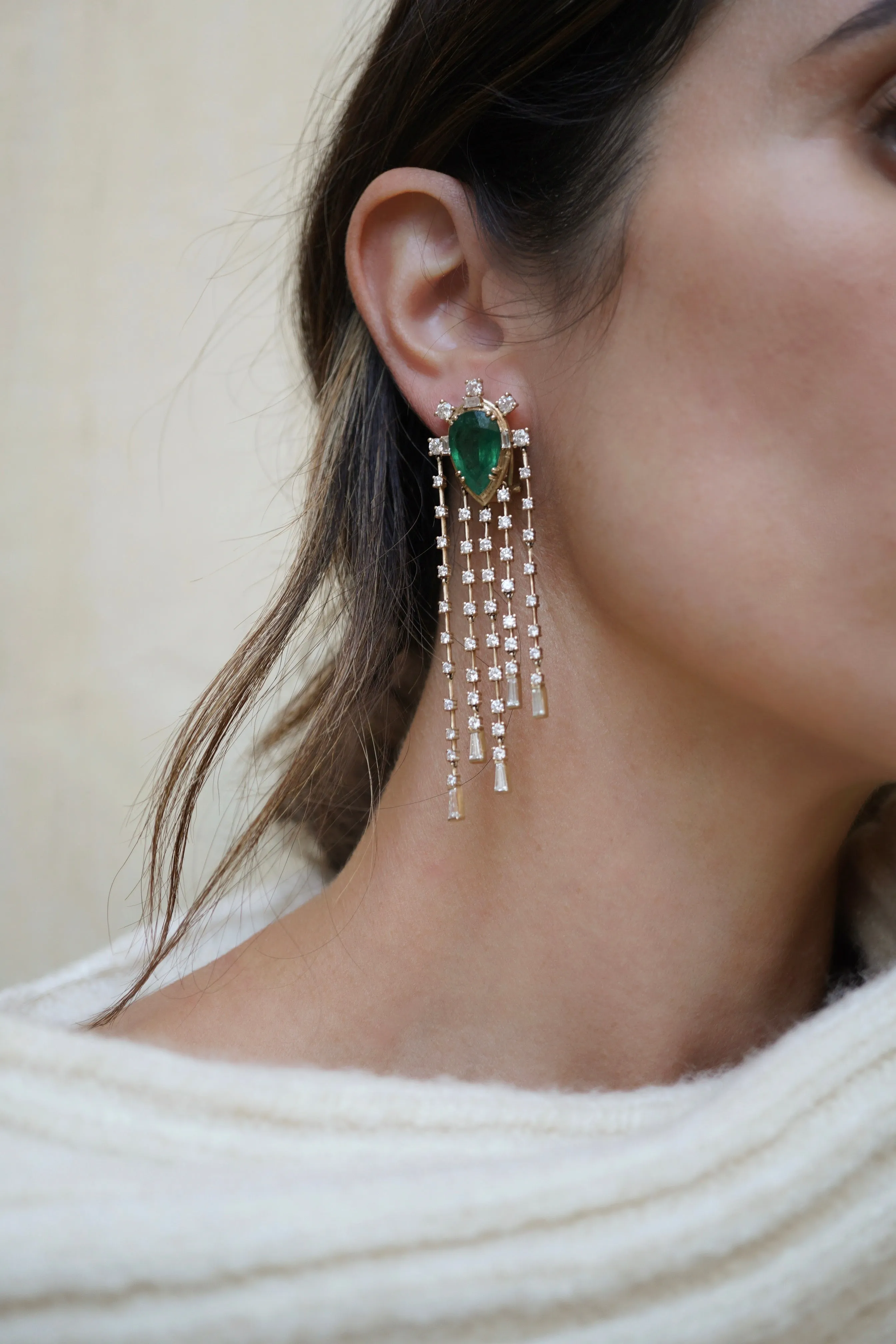 The Bayou Emerald   Diamond Chandelier Earrings