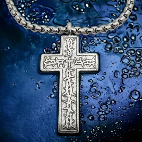 Thorns Cross Antique Silver Finish Pendant Heavy Box Chain Necklace