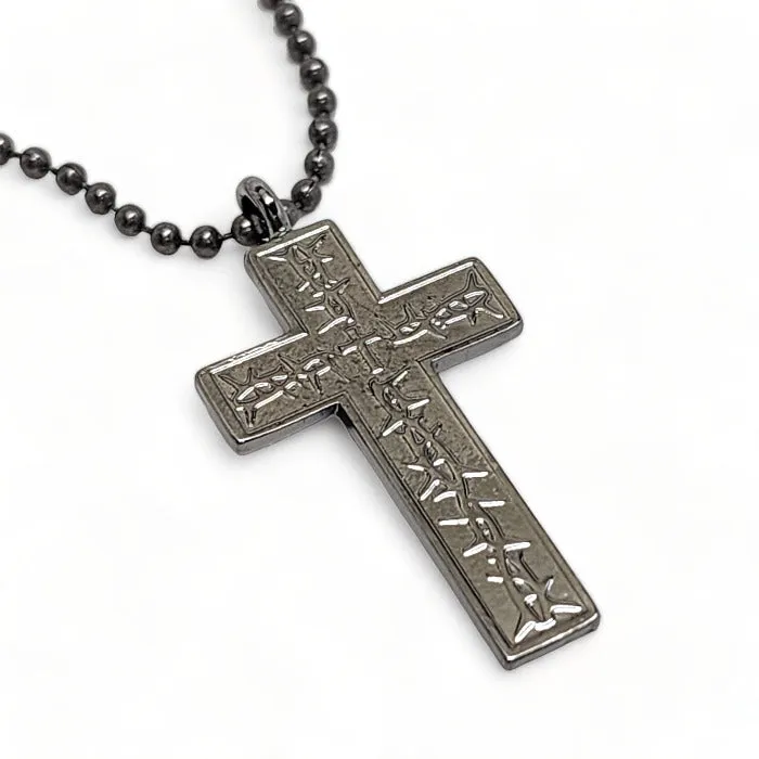 Thorns Cross Dark Metal Finish Pendant Dark Ball Chain Necklace