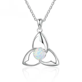 Three Leaf Windmill Round Opal Sterling Silver Necklace