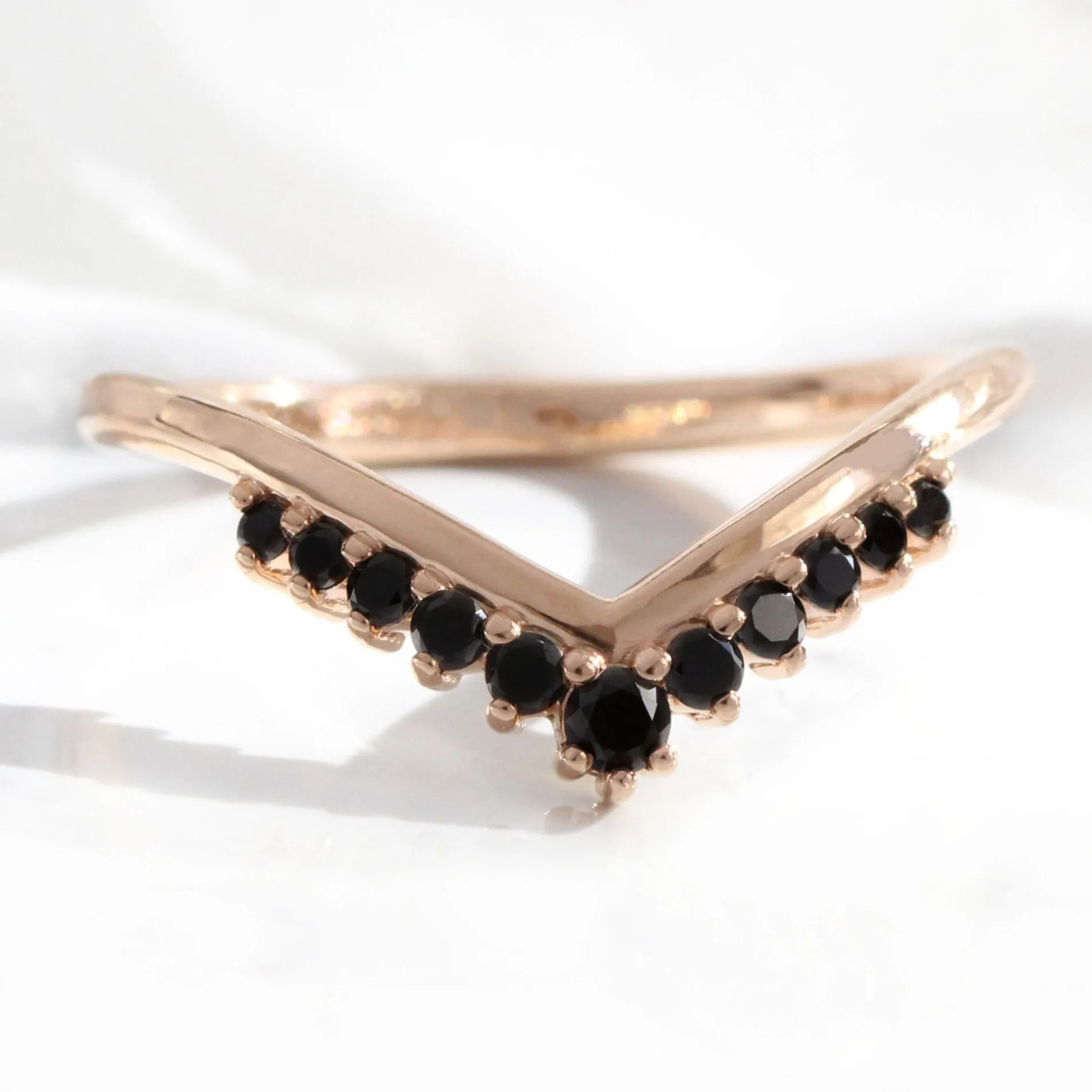 Tiara Black Diamond Wedding Ring in Curved V Shaped Band