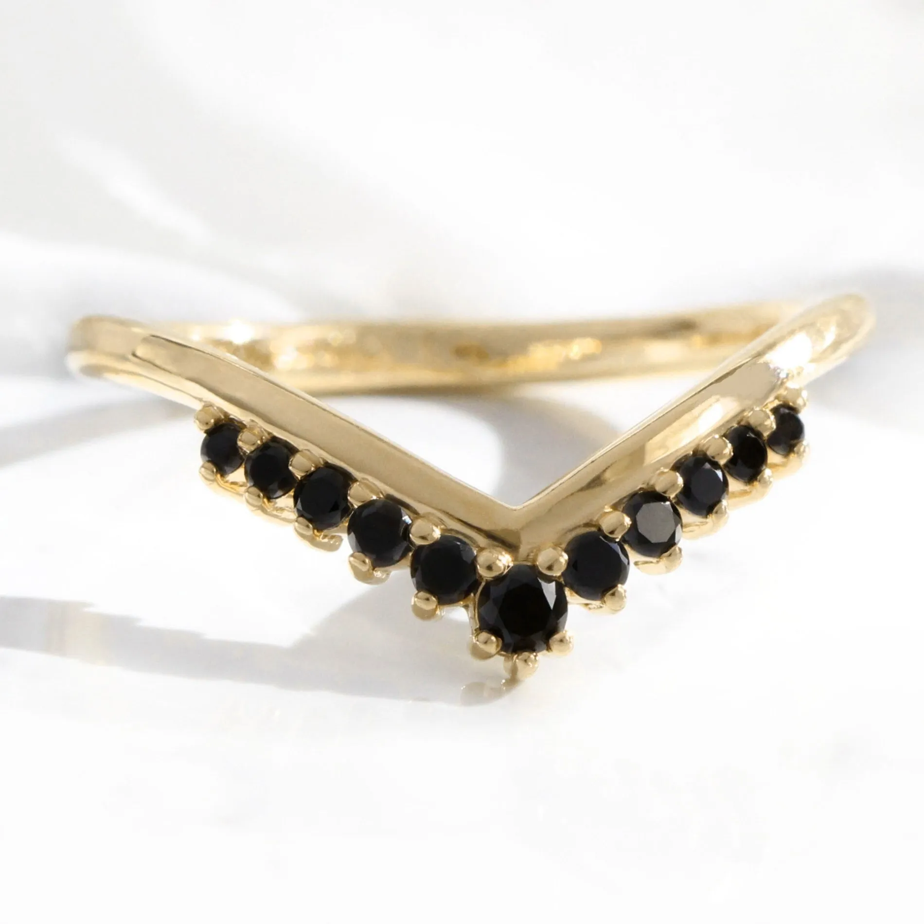 Tiara Black Diamond Wedding Ring in Curved V Shaped Band