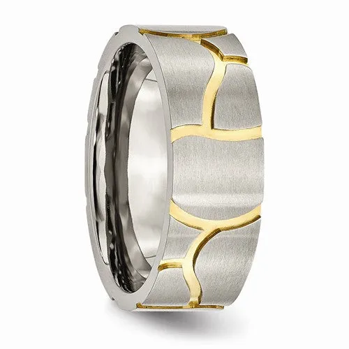 Titanium Grooved Yellow IP-Plated Men's 8mm Brushed Band