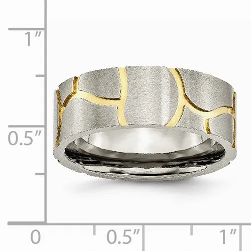 Titanium Grooved Yellow IP-Plated Men's 8mm Brushed Band