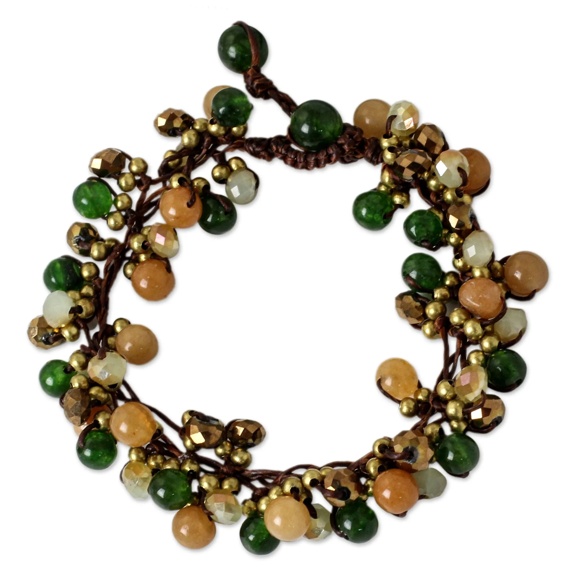 Tropical Cattlelaya Artisan Hand Knotted Green Yellow Beaded Bracelet