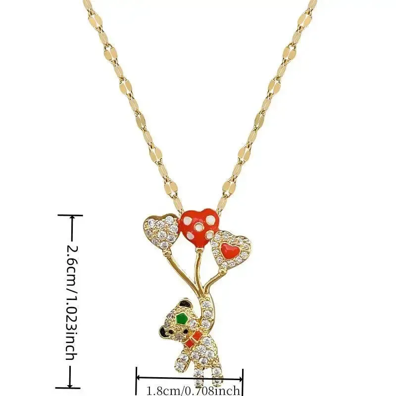 Unique Dazzling Balloon Bear Full Zircon Necklace