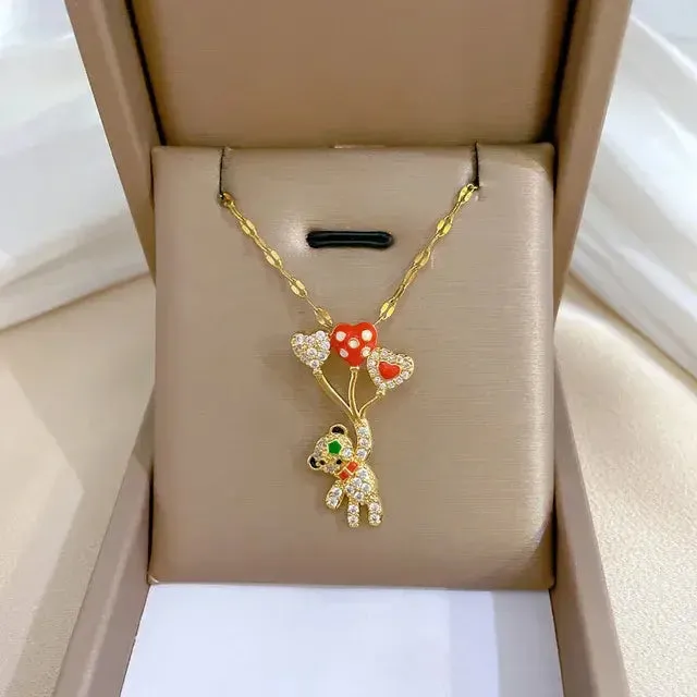 Unique Dazzling Balloon Bear Full Zircon Necklace