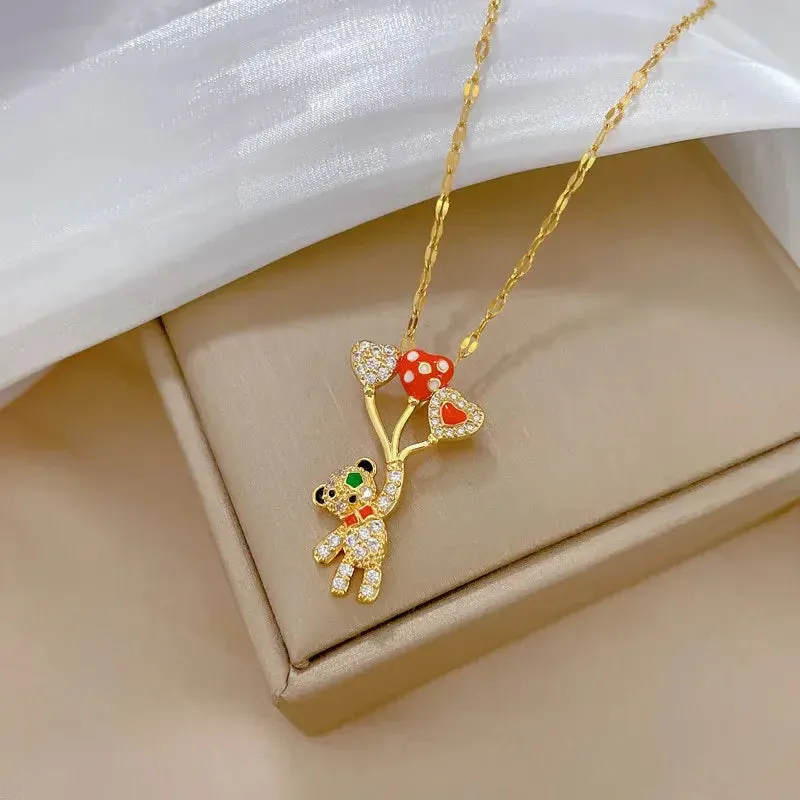 Unique Dazzling Balloon Bear Full Zircon Necklace