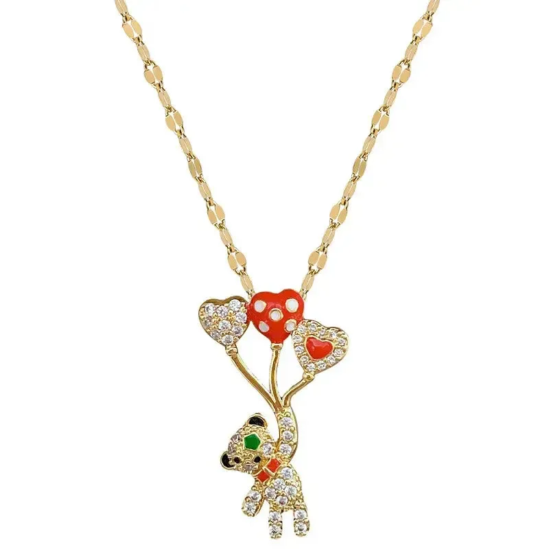 Unique Dazzling Balloon Bear Full Zircon Necklace