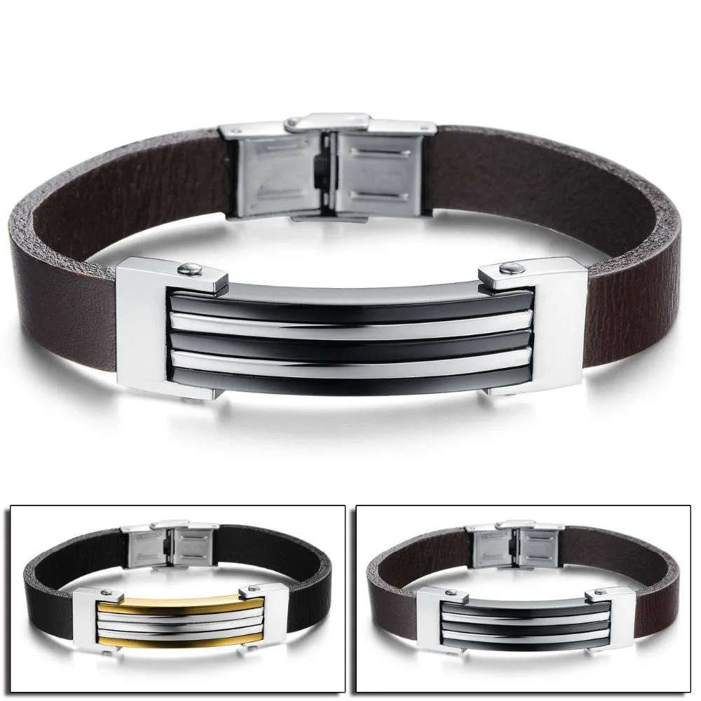 Unique Design Bracelet Mix Color Gold Plated Stainless Steel Leather Bracelets For Men Mens Jewelry Accessories Wristband