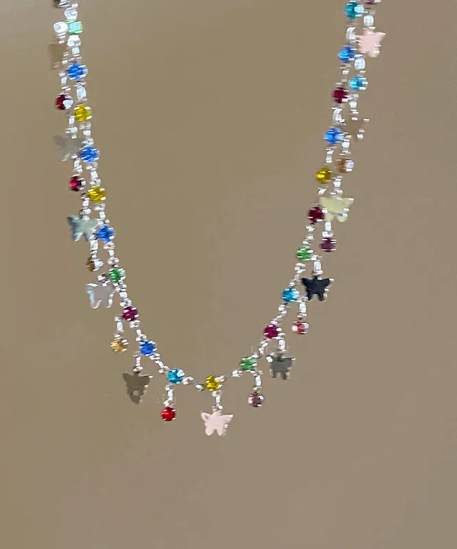 Unique Rainbow Copper Zircon Butterfly Tassel Necklace