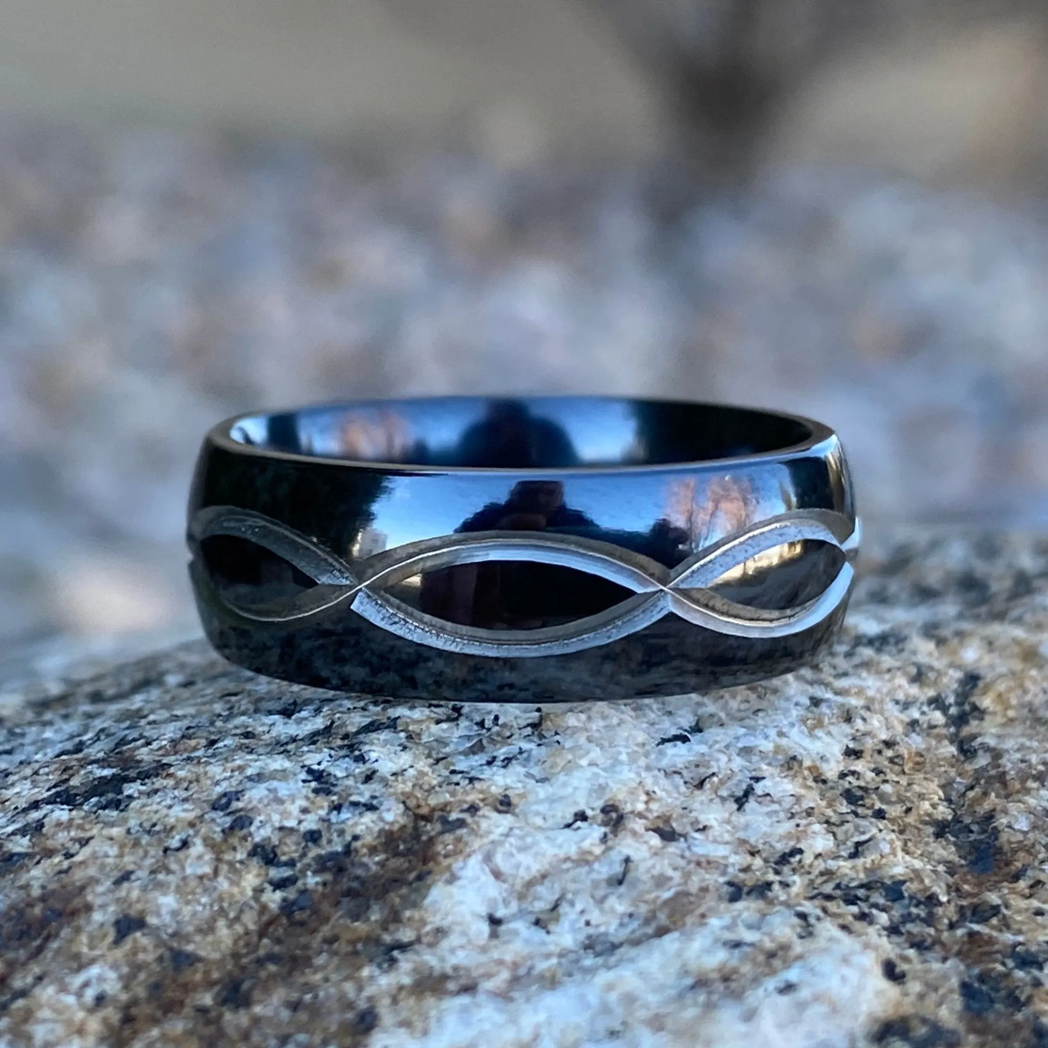 USA Made 8mm Black Titanium Wedding Bands - Infinity Wedding Rings - Unique Two Tone Rings