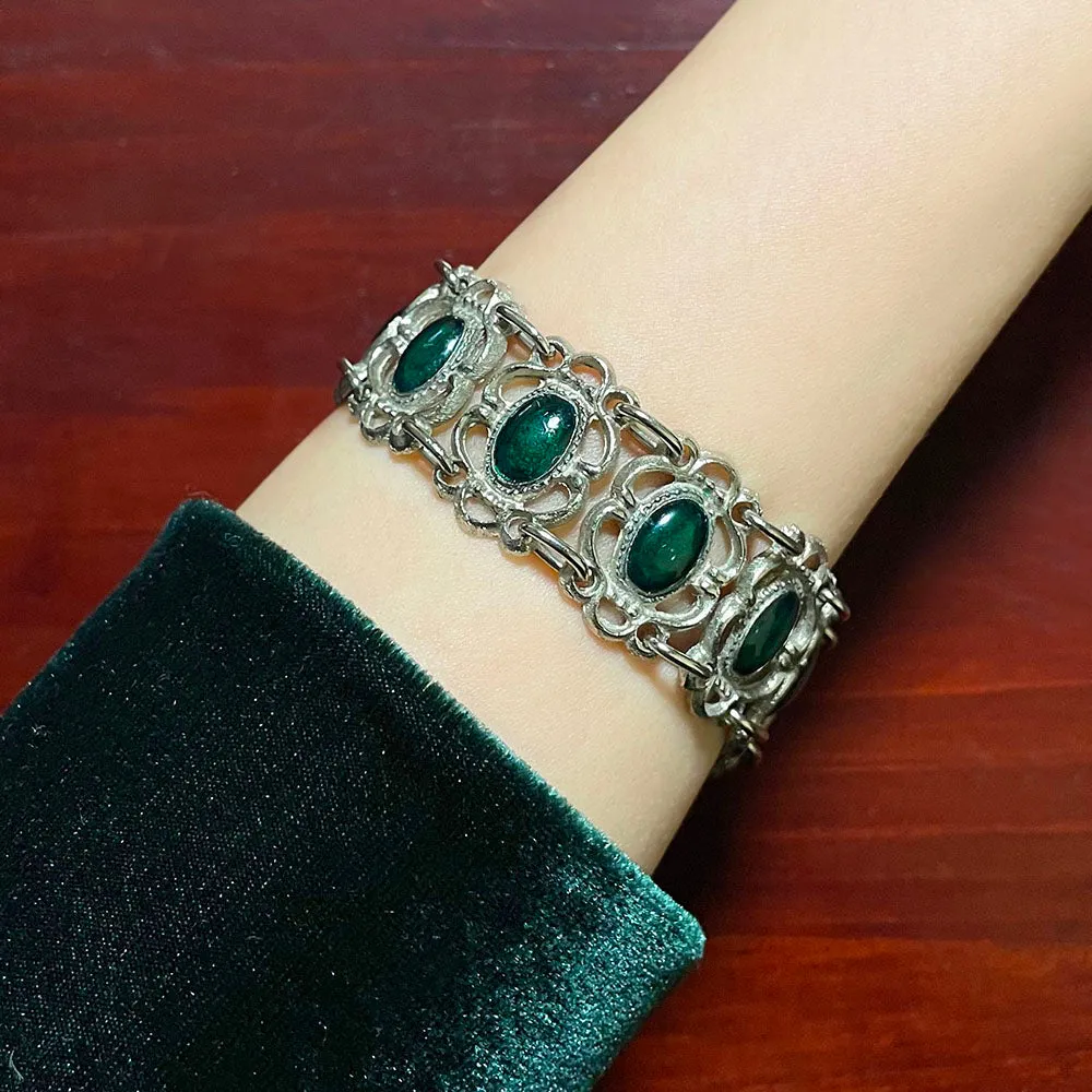 【USA輸入】ヴィンテージ ディープグリーン フィリグリー ブレスレット/Vintage Deep Green Filigree Bracelet