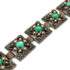 【USA輸入】ヴィンテージ フィリグリー グリーン フローラル ブレスレット/Vintage Filigree Green Floral Bracelet