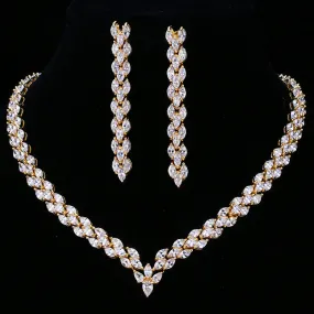 Vibrant Zircon Leaf Jewelry Set