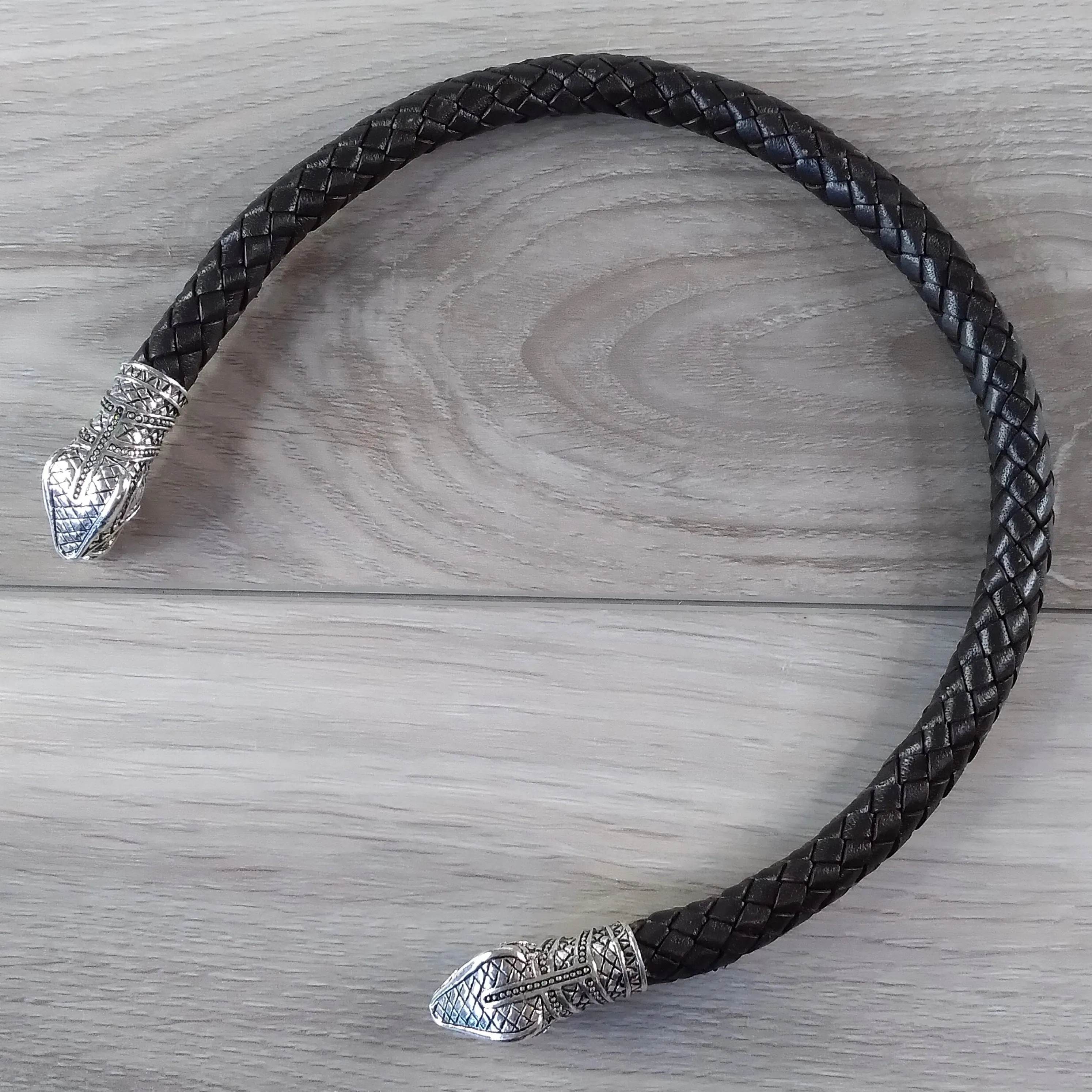 Viking Torc Silver Snake Brown Leather | Fenris