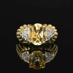 Vintage 14K Gold Illusion Set Diamond Citrine Ring