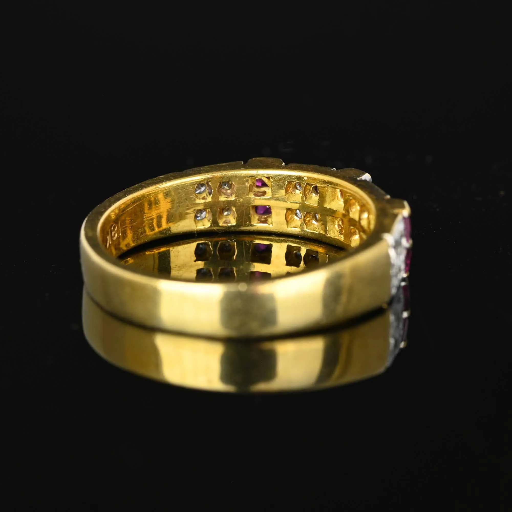 Vintage 18K Gold Diamond Square Cut Ruby Ring Band