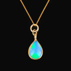 Vintage 9K Gold Chain Jelly Opal Pendant Necklace