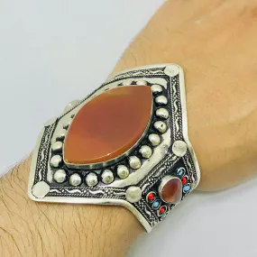 Vintage Boho Style Carnelian Stones Cuff Bracelet