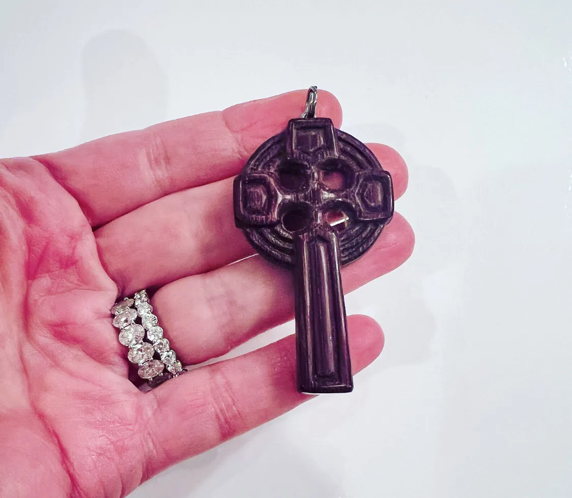 Vintage Celtic Wooden Cross Pendant Necklace