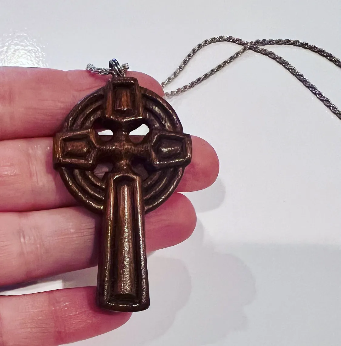 Vintage Celtic Wooden Cross Pendant Necklace