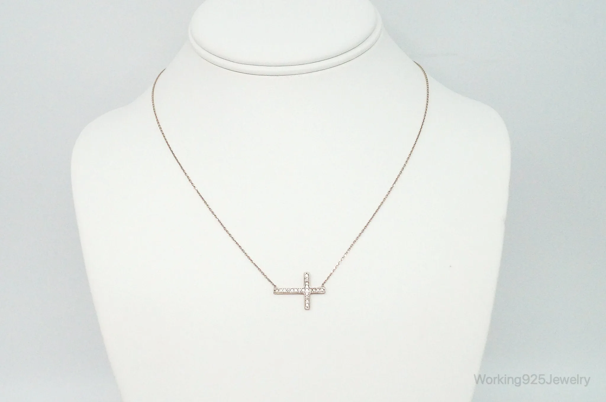 Vintage Cubic Zirconia Rose Gold Vermeil Sterling Silver Cross Necklace