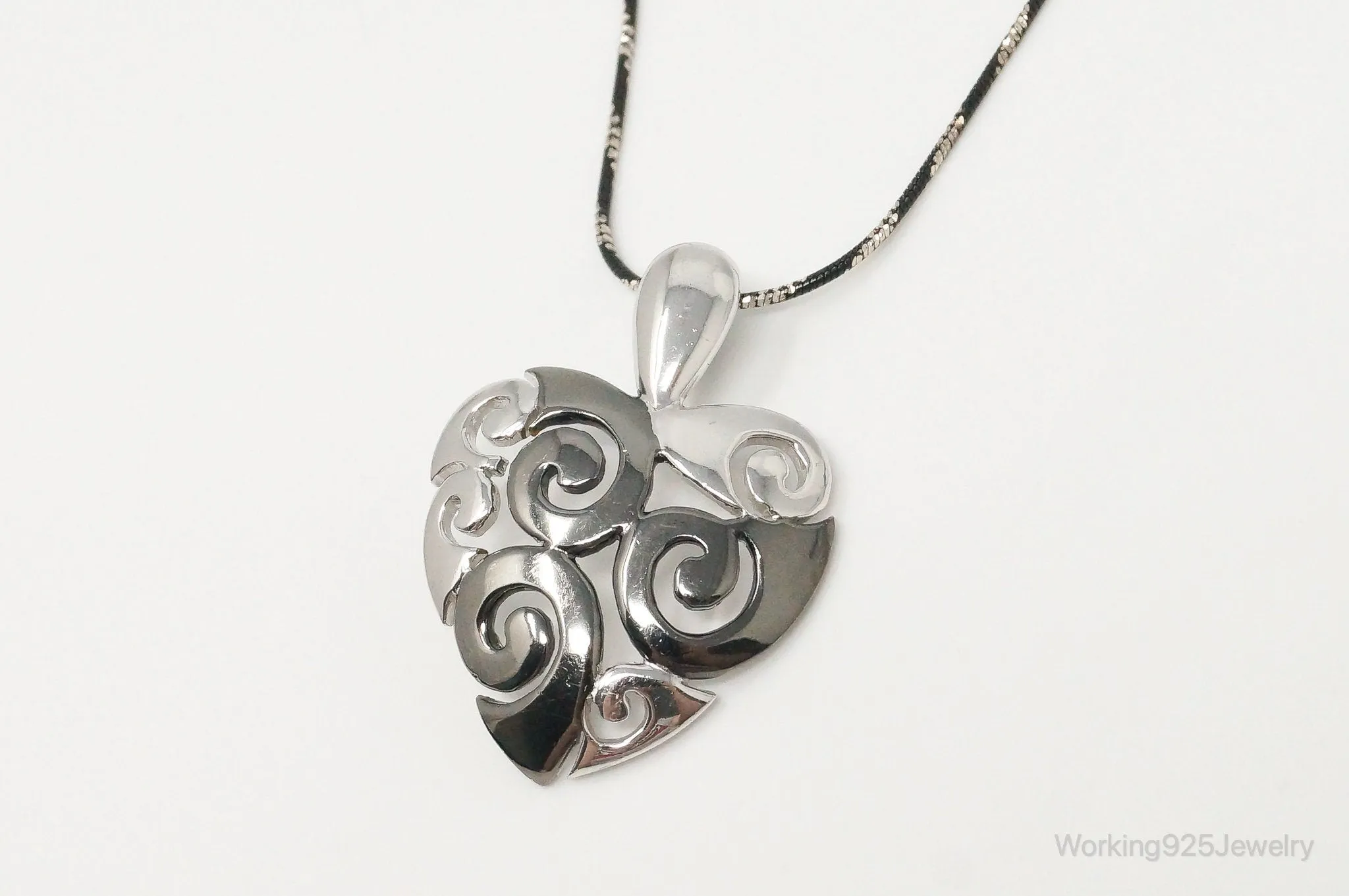 Vintage Designer Swirl Heart Sterling Silver Necklace