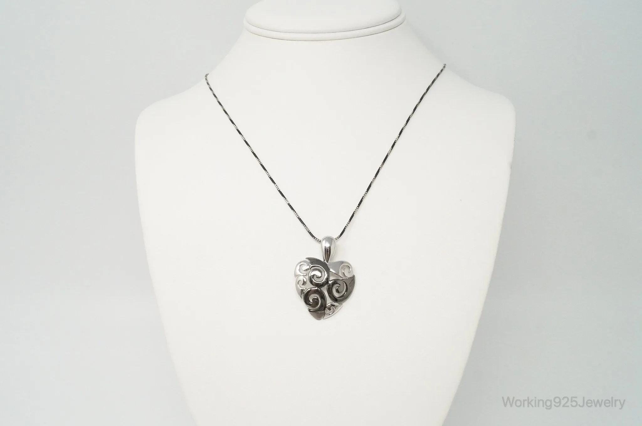 Vintage Designer Swirl Heart Sterling Silver Necklace