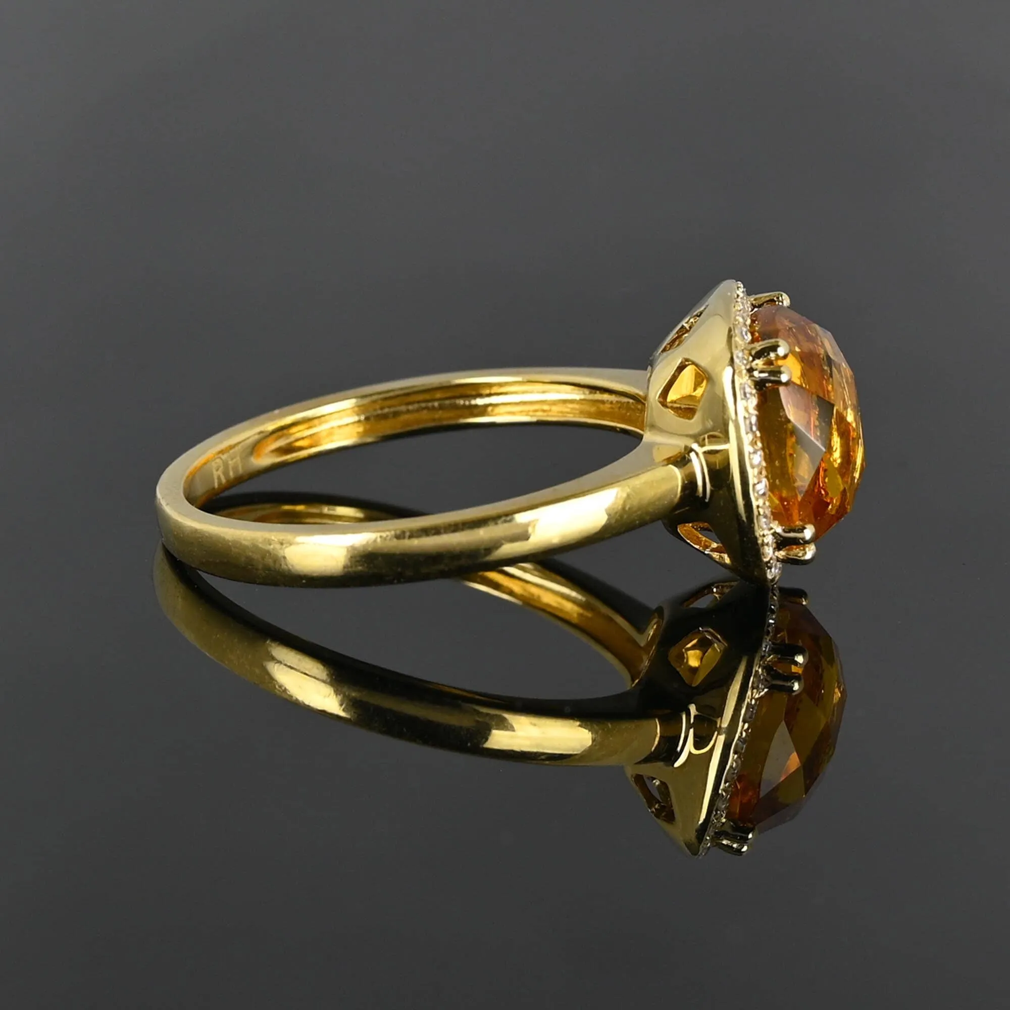 Vintage Diamond Halo Checkerboard Citrine Ring