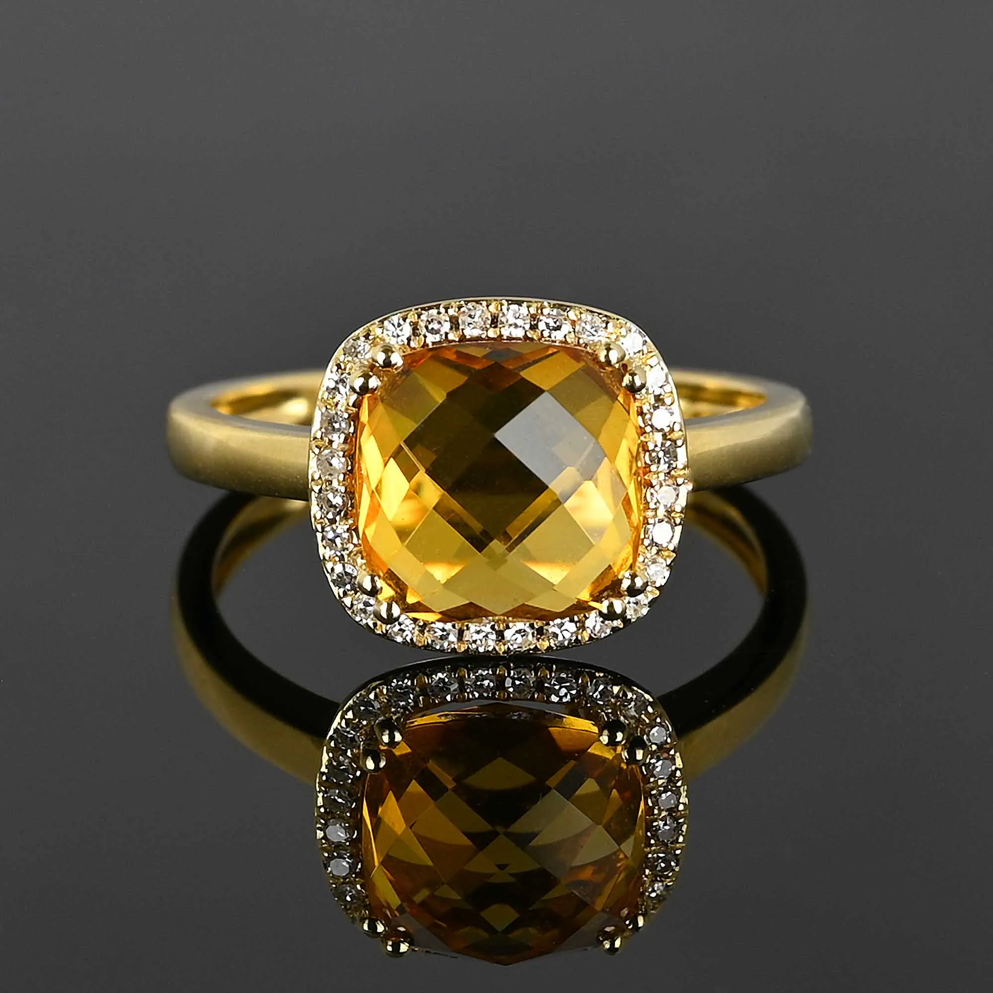 Vintage Diamond Halo Checkerboard Citrine Ring