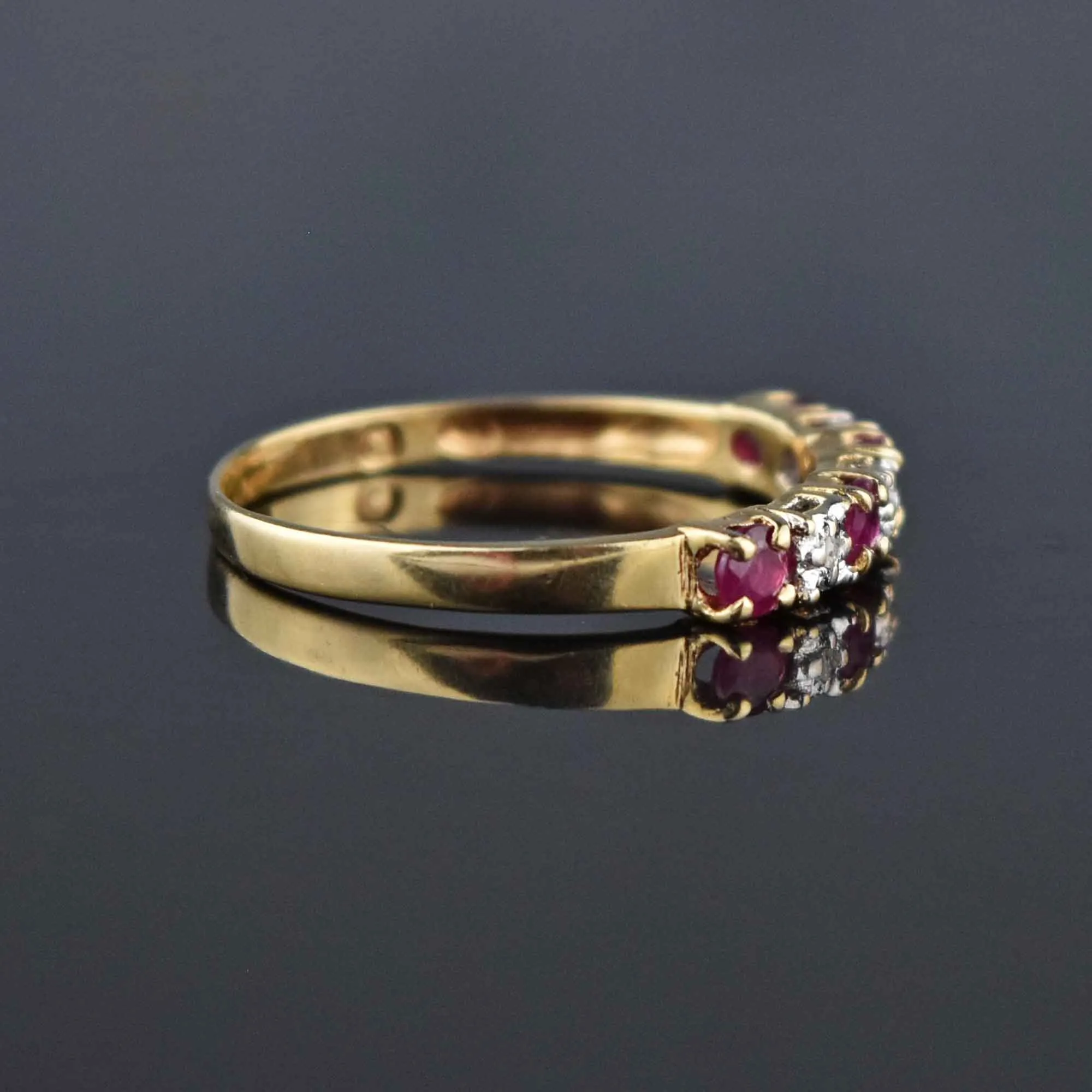 Vintage Diamond Ruby Gold Half Eternity Ring