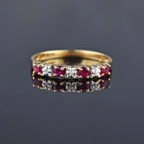 Vintage Diamond Ruby Gold Half Eternity Ring