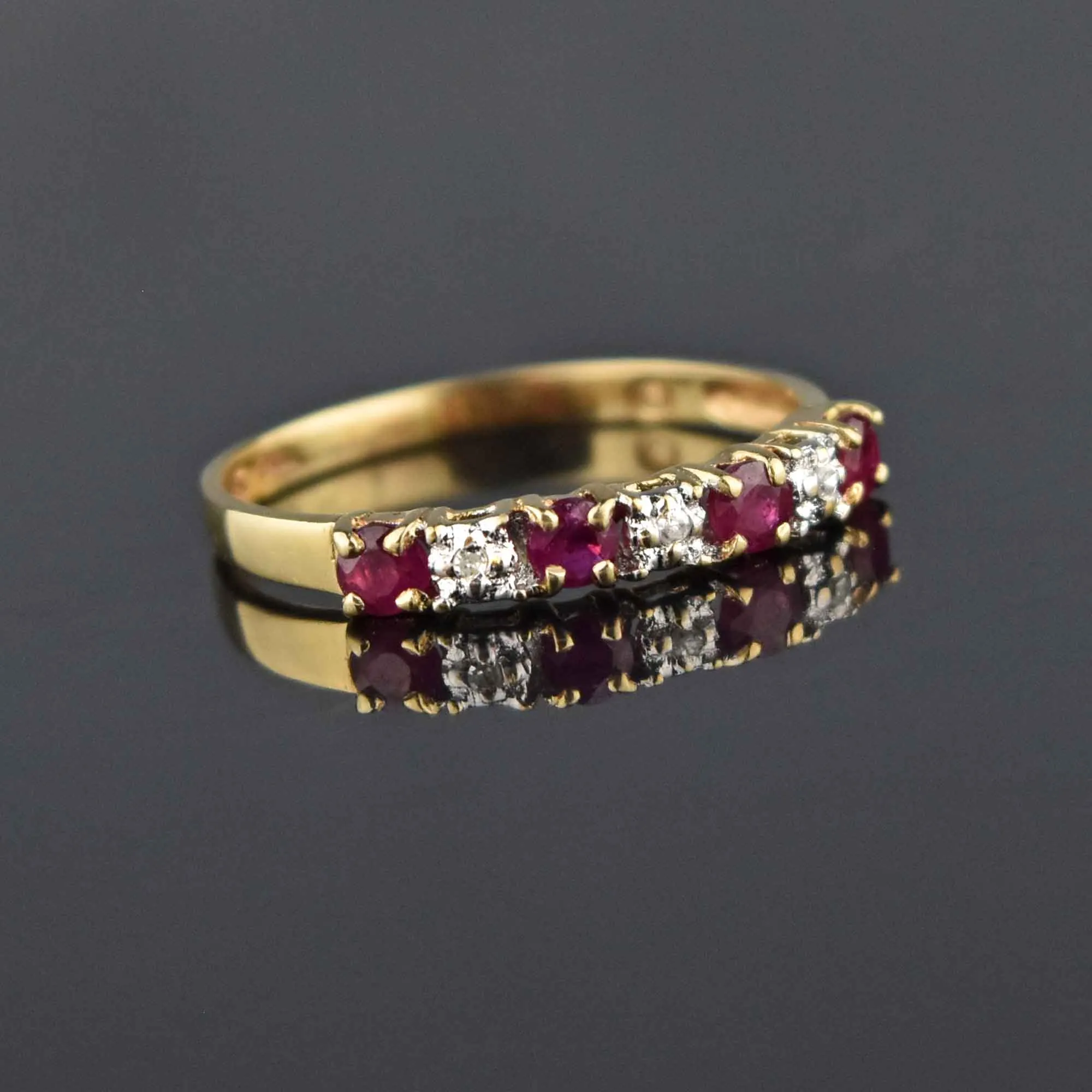 Vintage Diamond Ruby Gold Half Eternity Ring