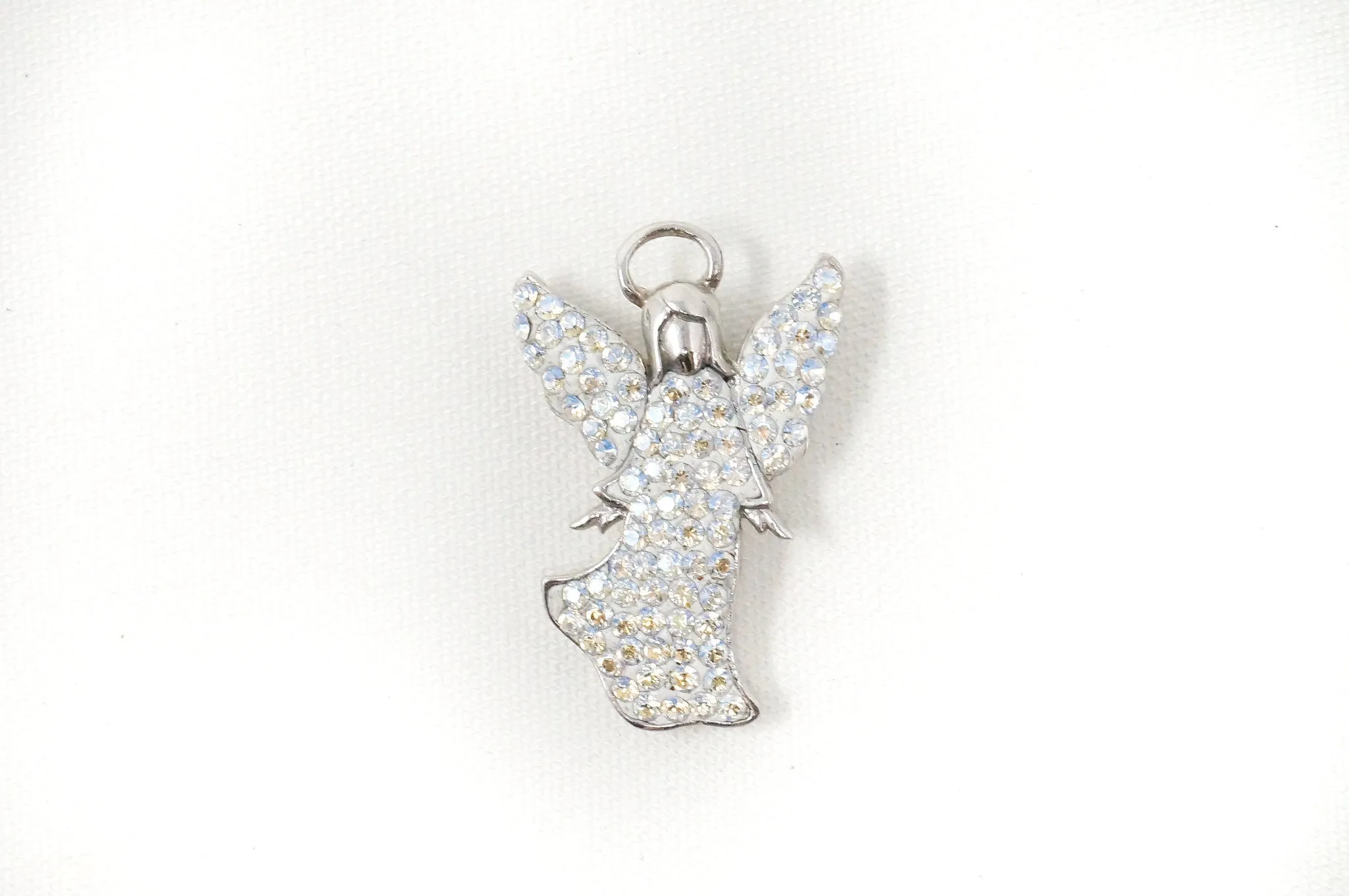 Vintage Guardian Angel Rhinestone Sterling Silver Necklace Pendant