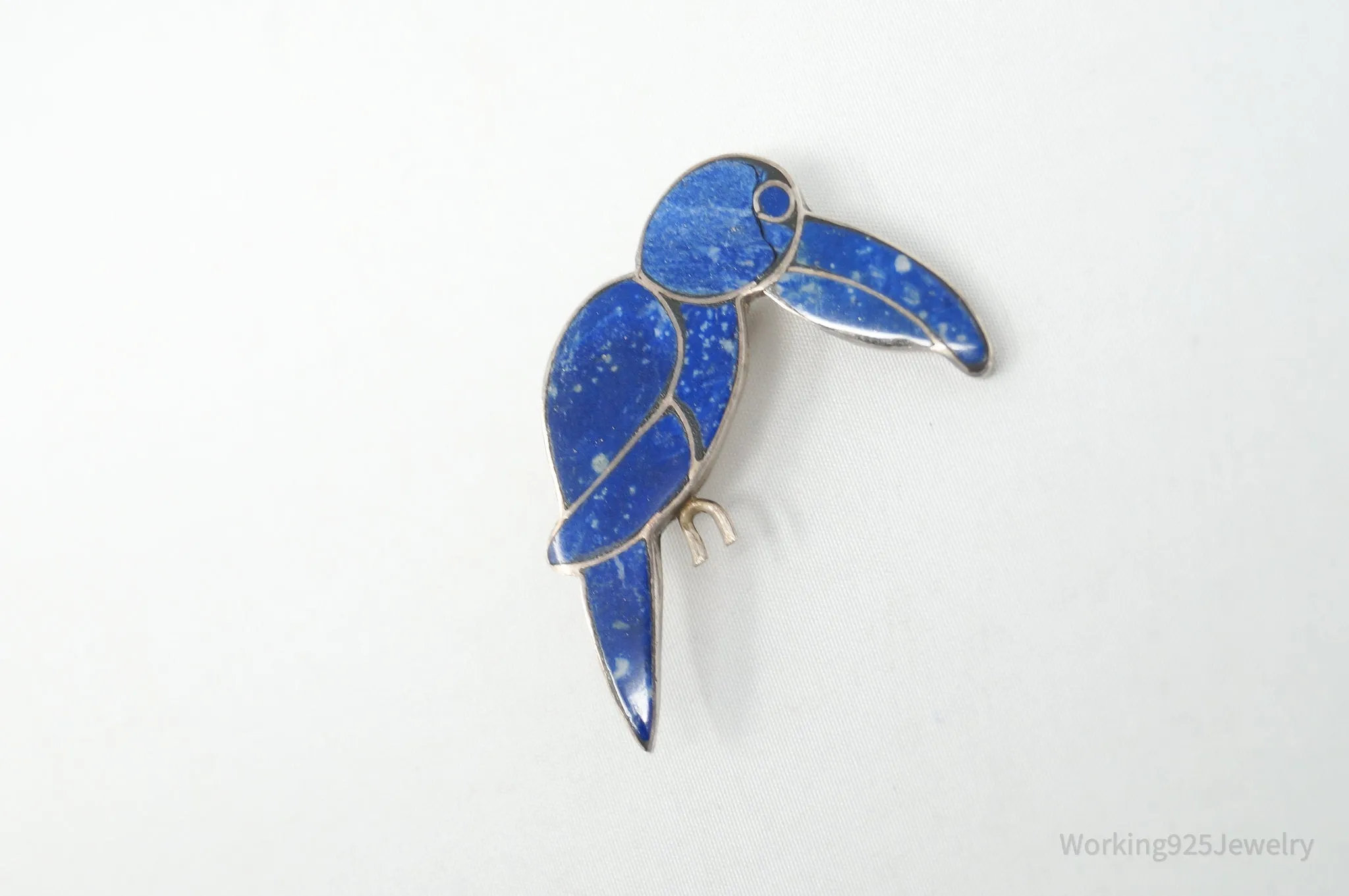 Vintage Handmade Lapis Lazuli Parrot 980 Silver Southwestern Brooch Pendant