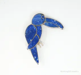 Vintage Handmade Lapis Lazuli Parrot 980 Silver Southwestern Brooch Pendant