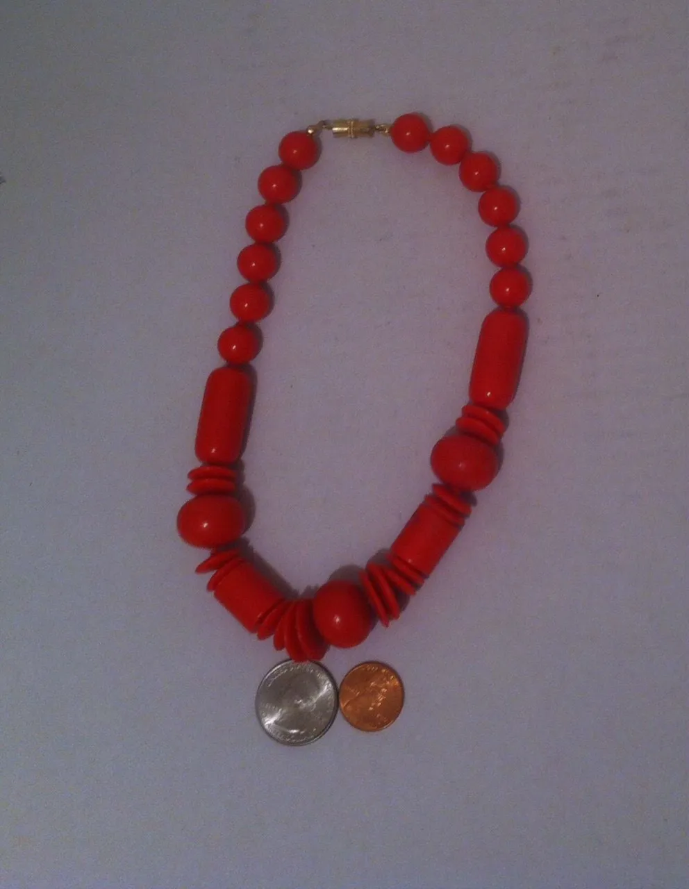 Vintage Ladies Necklace, Choker, Round Red Necklace, 16" Long, Jewelry, Clothing Accessory, Fashion, Nice Quality, Vintage Jewelry