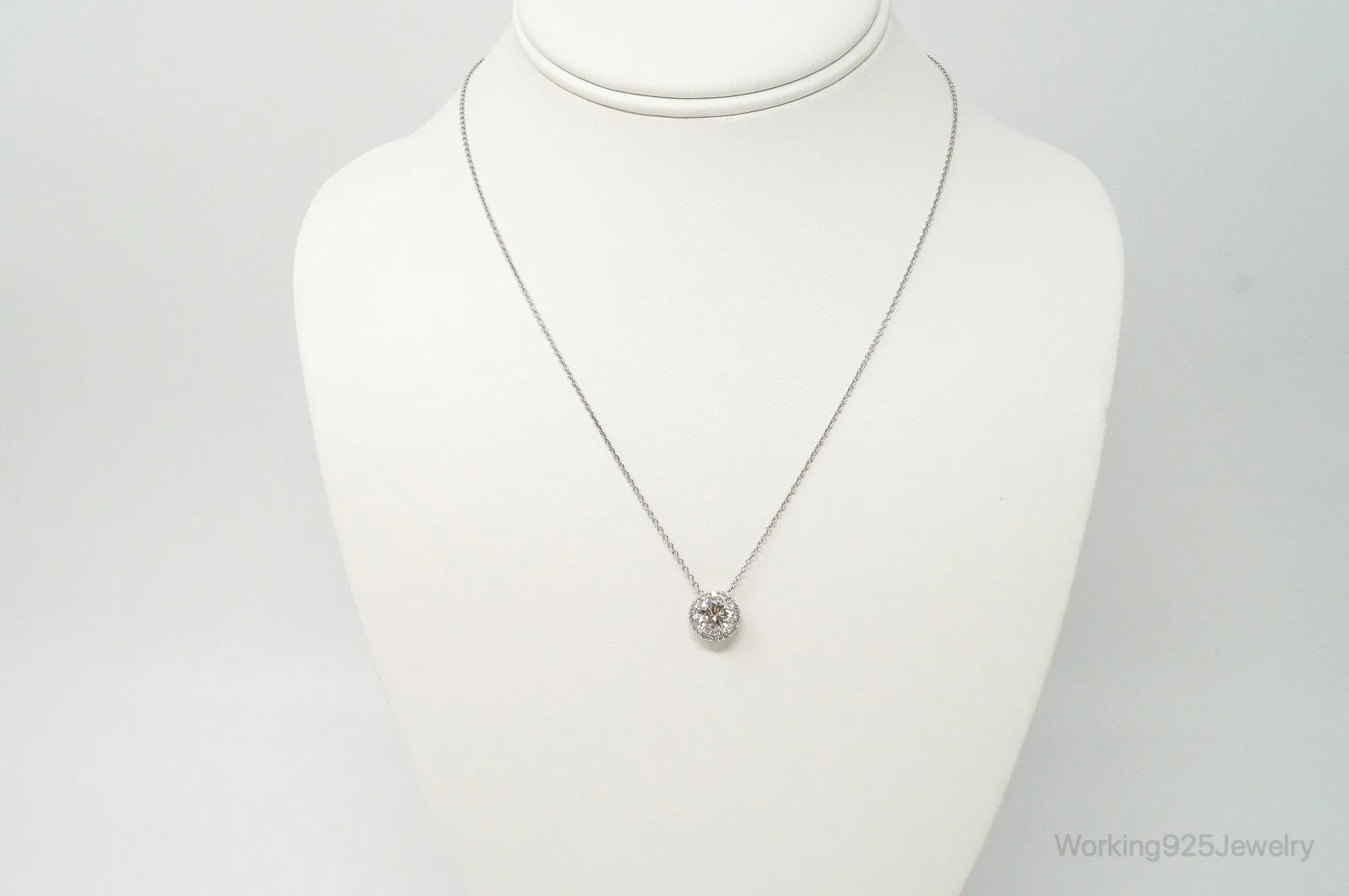 Vintage Large Cubic Zirconia Sterling Silver Necklace