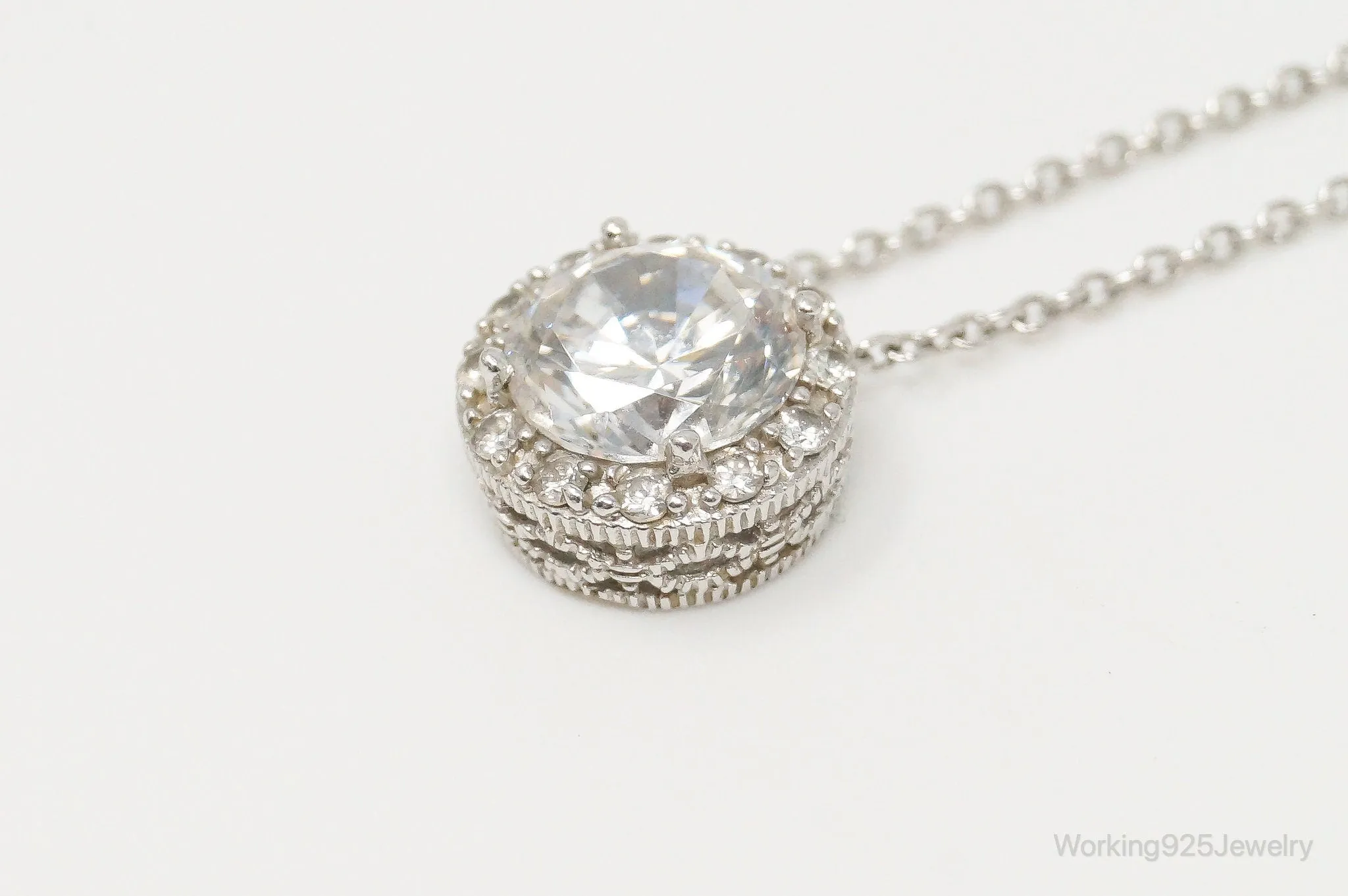 Vintage Large Cubic Zirconia Sterling Silver Necklace