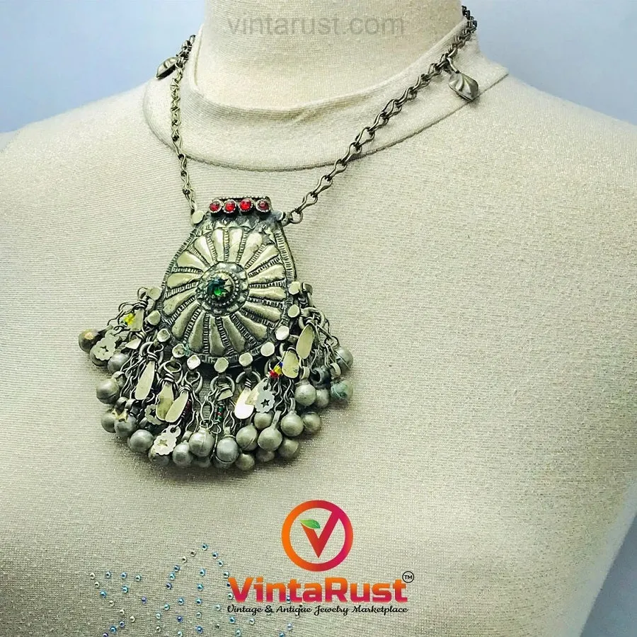 Vintage Massive Pendant Necklace With Dangling Bell