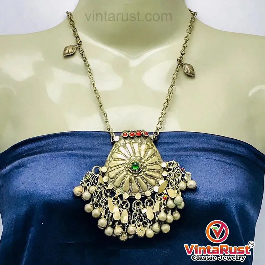 Vintage Massive Pendant Necklace With Dangling Bell