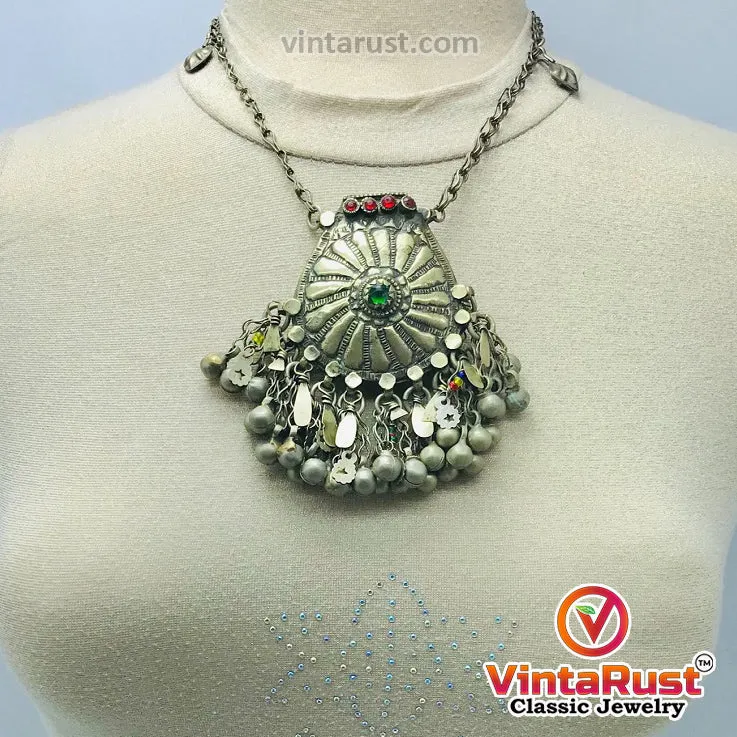 Vintage Massive Pendant Necklace With Dangling Bell