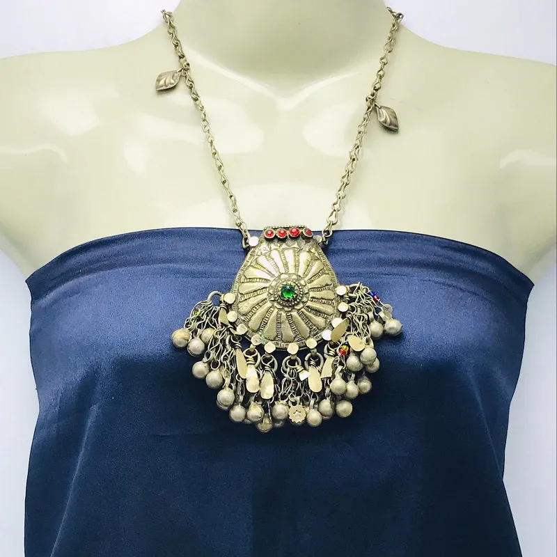 Vintage Massive Pendant Necklace With Dangling Bell