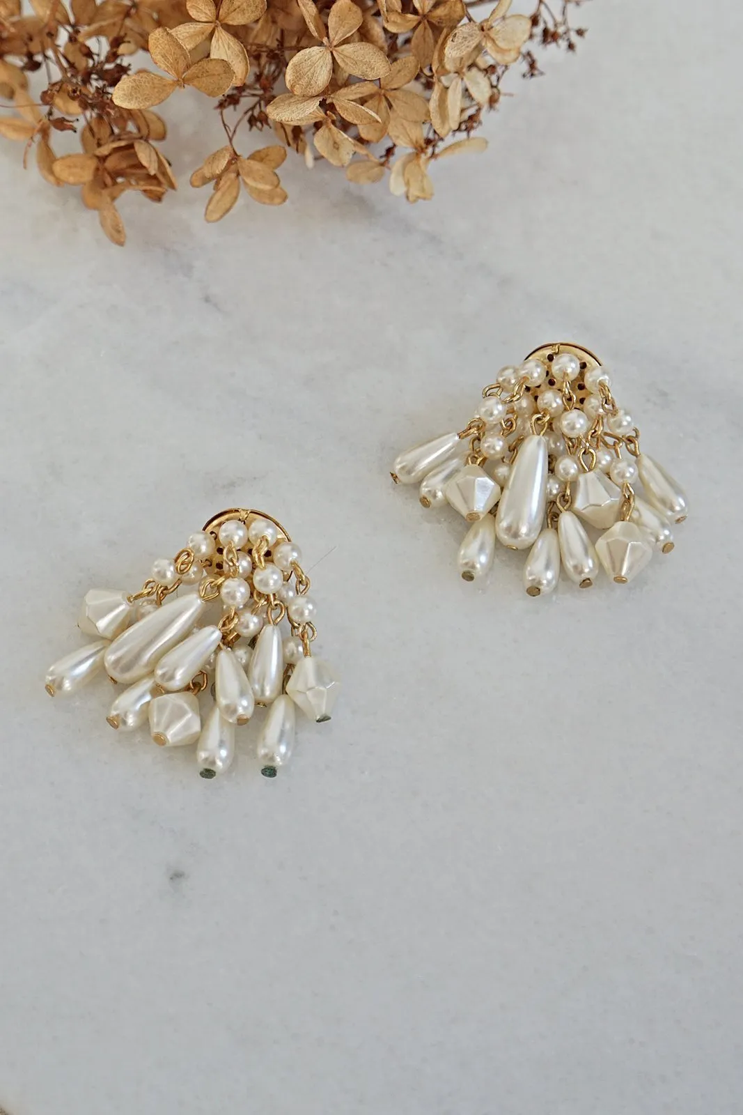 Vintage Pearl Cluster  Chandelier Earrings