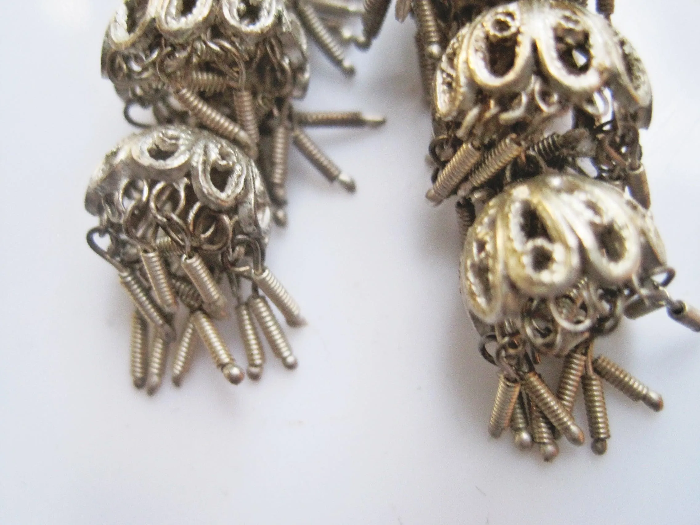 Vintage Silver Chinese Earrings with Chandelier Design and Screw Back Mechanism