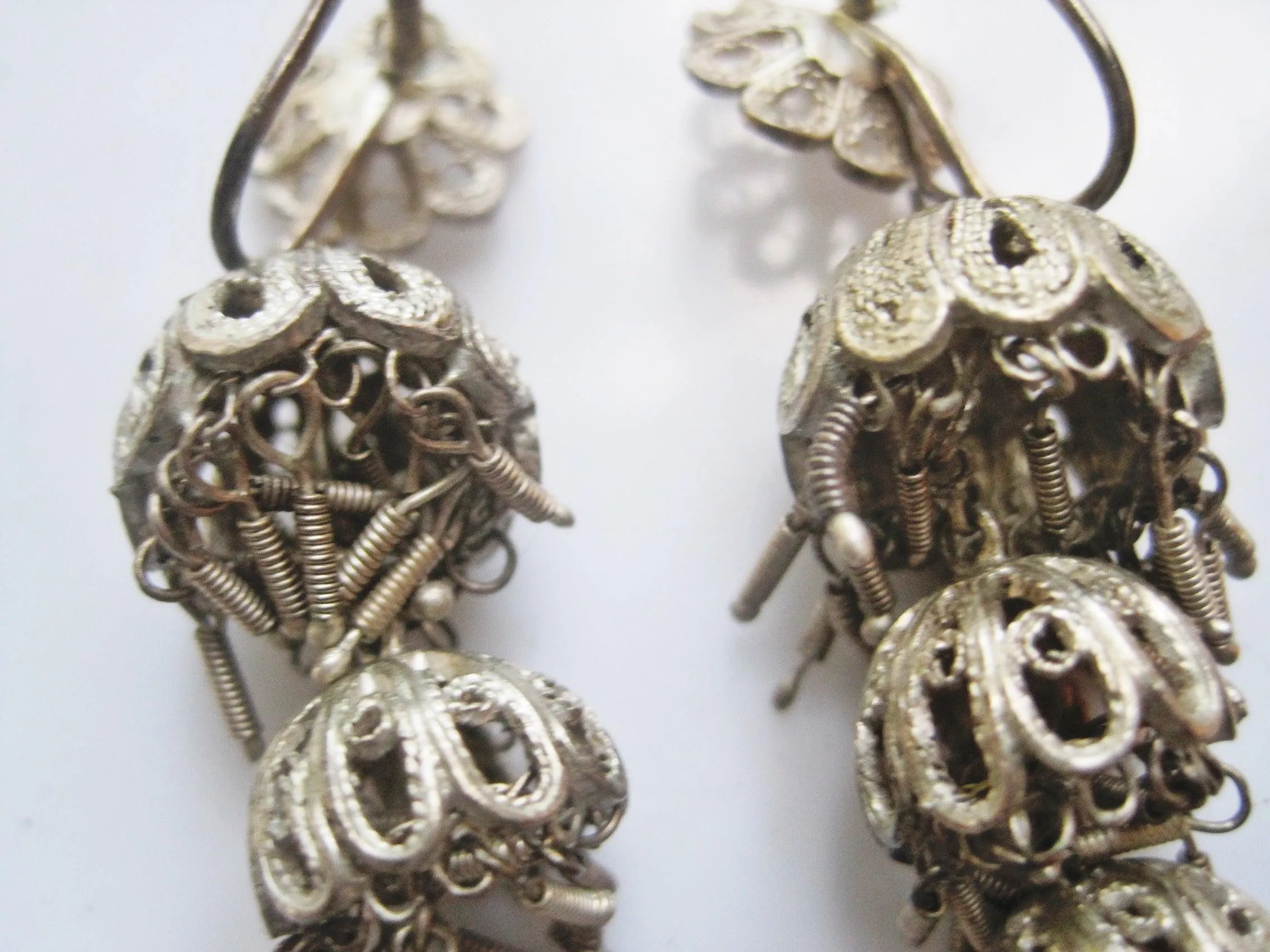 Vintage Silver Chinese Earrings with Chandelier Design and Screw Back Mechanism