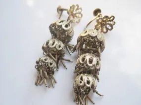 Vintage Silver Chinese Earrings with Chandelier Design and Screw Back Mechanism