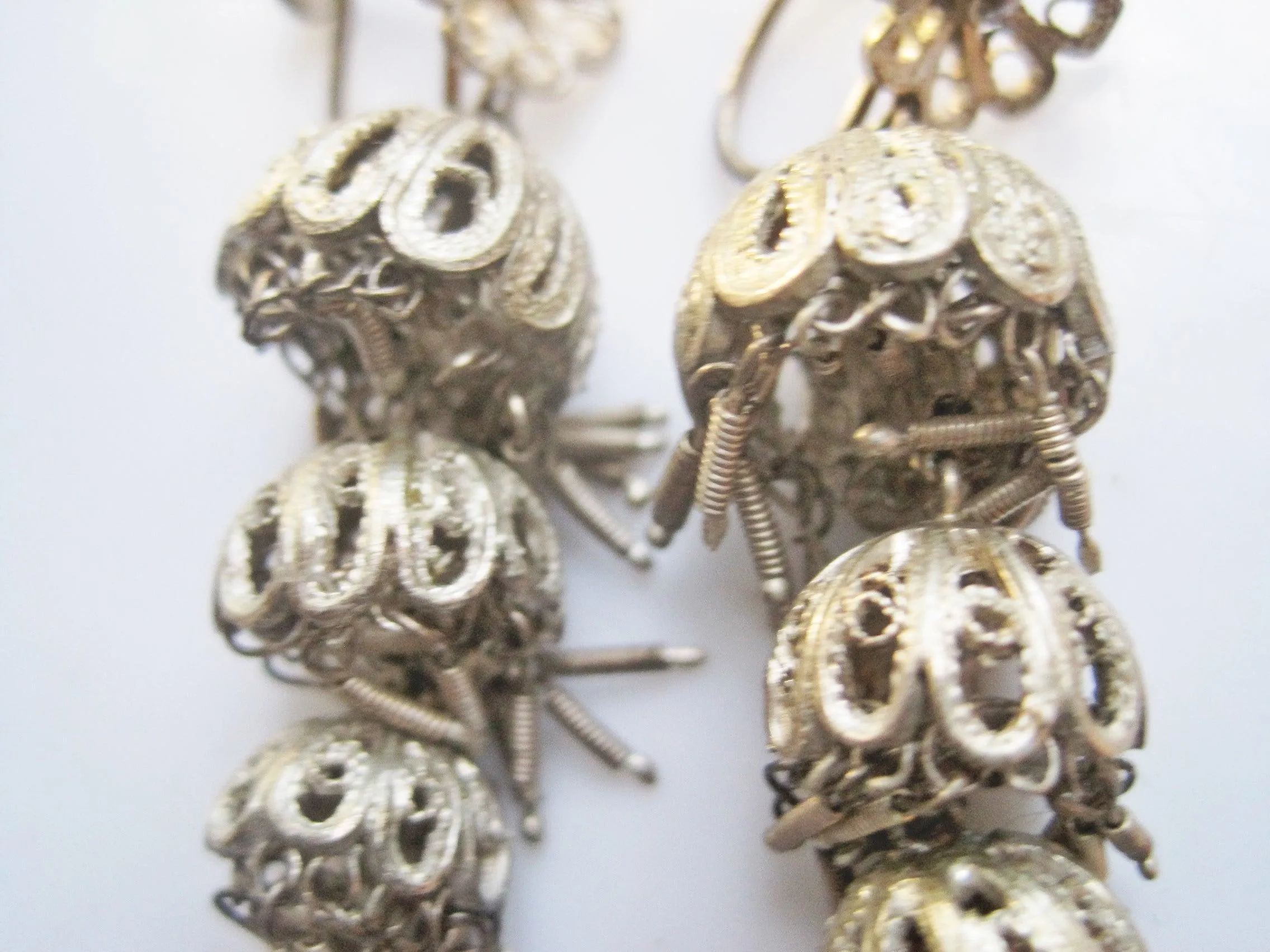 Vintage Silver Chinese Earrings with Chandelier Design and Screw Back Mechanism