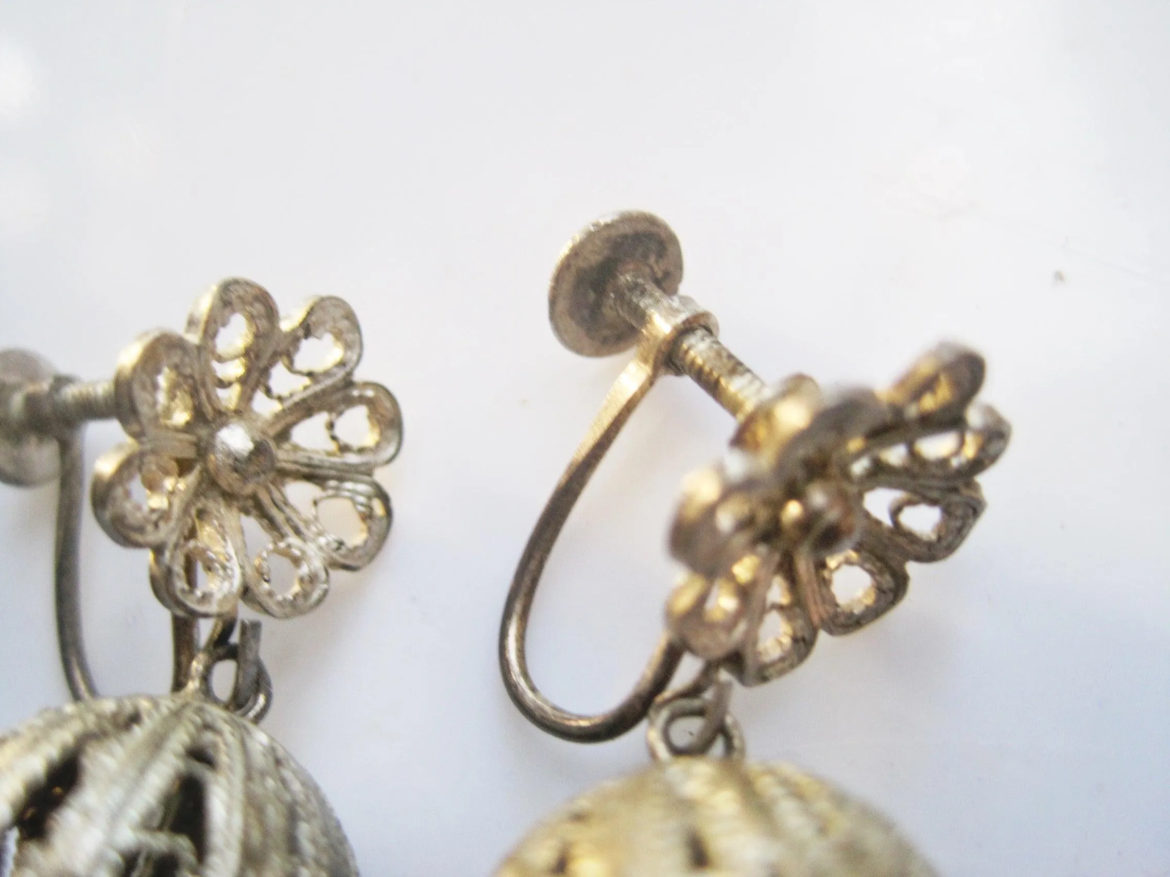 Vintage Silver Chinese Earrings with Chandelier Design and Screw Back Mechanism